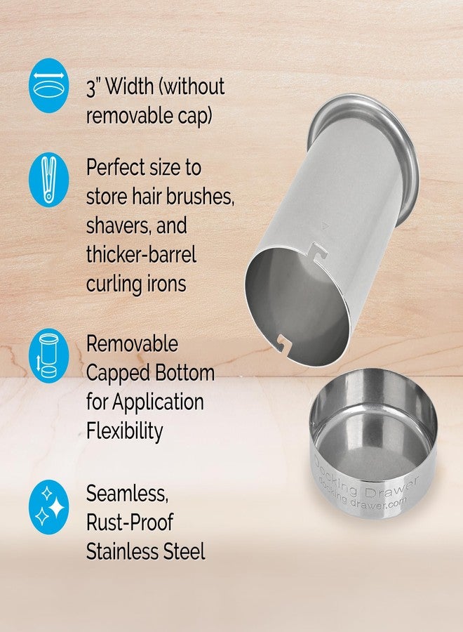 Docking Drawer 3" Stainless Steel Canister for Hot Tools, Capped Design, Safely Stow Styling Tools - Image 2